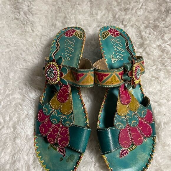 Elite by Corkys Women's Sandals New Size 10 Navaho Style Turquoise - Picture 6 of 13